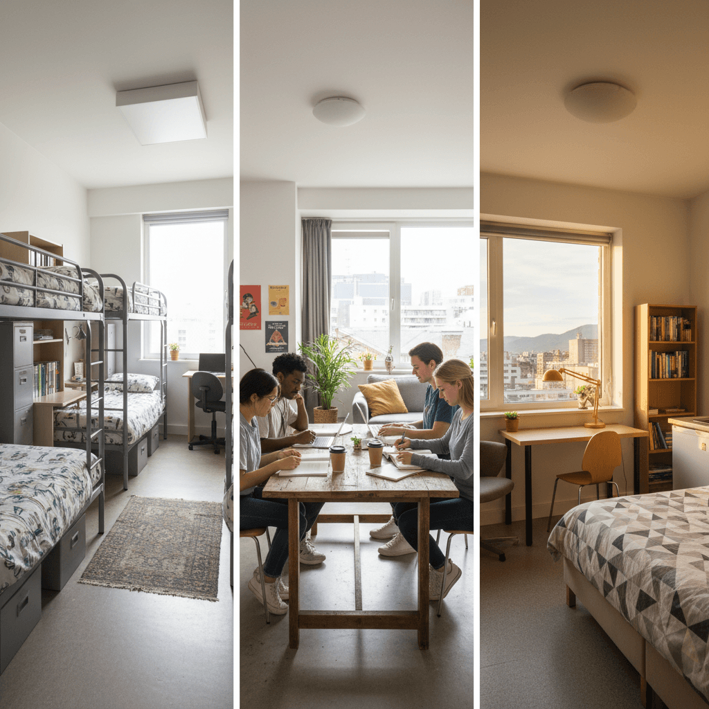Las tres opciones de alojamiento para estudiantes Erasmus: residencia universitaria, piso compartido y habitación privada
