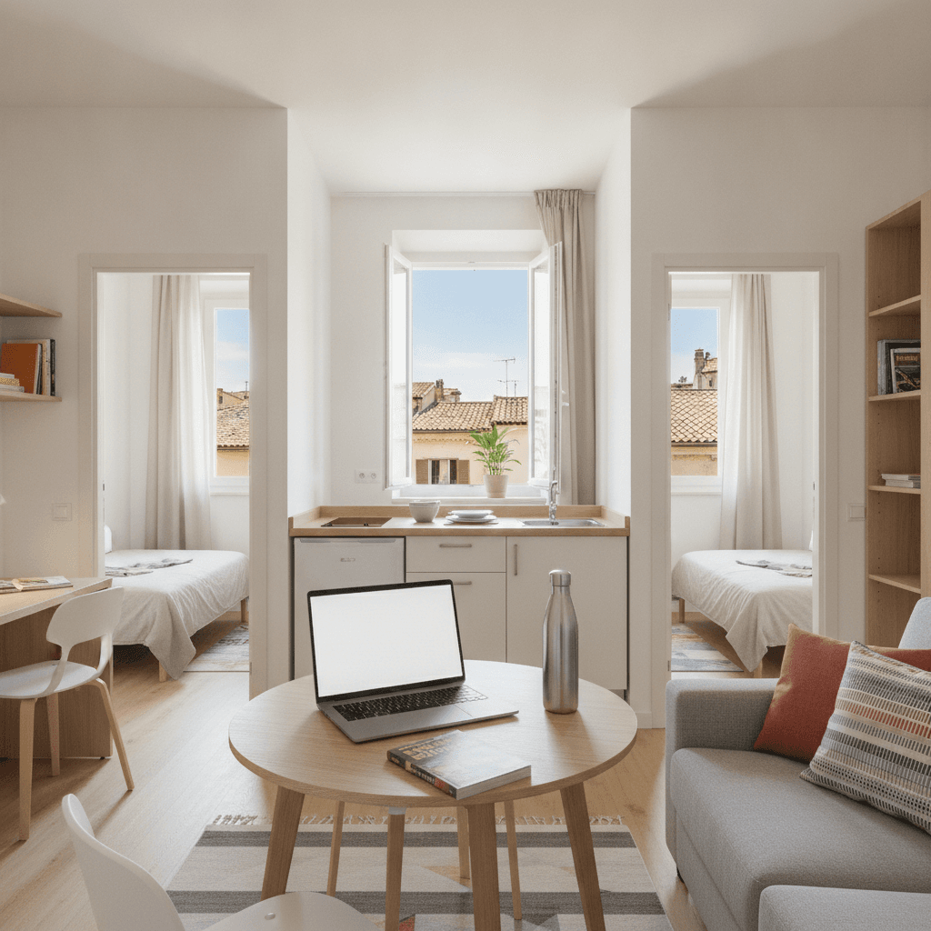 Piso compartido para estudiantes Erasmus de verano: salón luminoso con cocina y habitaciones para estancias cortas de 2-3 meses